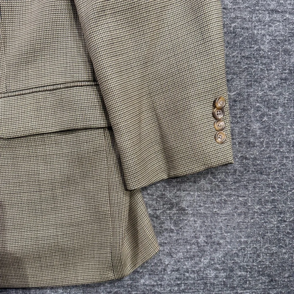 Franco Tassi Mens Pure New Wool Blazer Tan Olive Micro Houndstooth Sport Coat